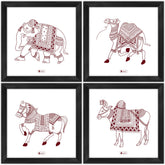 Animal Theme Ethnic Design Mandala Animal Printed Set of 4 Poster Frames